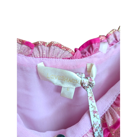 LoveShackFancy Multicolor Metallic Tiered Maxi Dress Pink Gold Stars NWT Size 4 - Picture 7 of 8